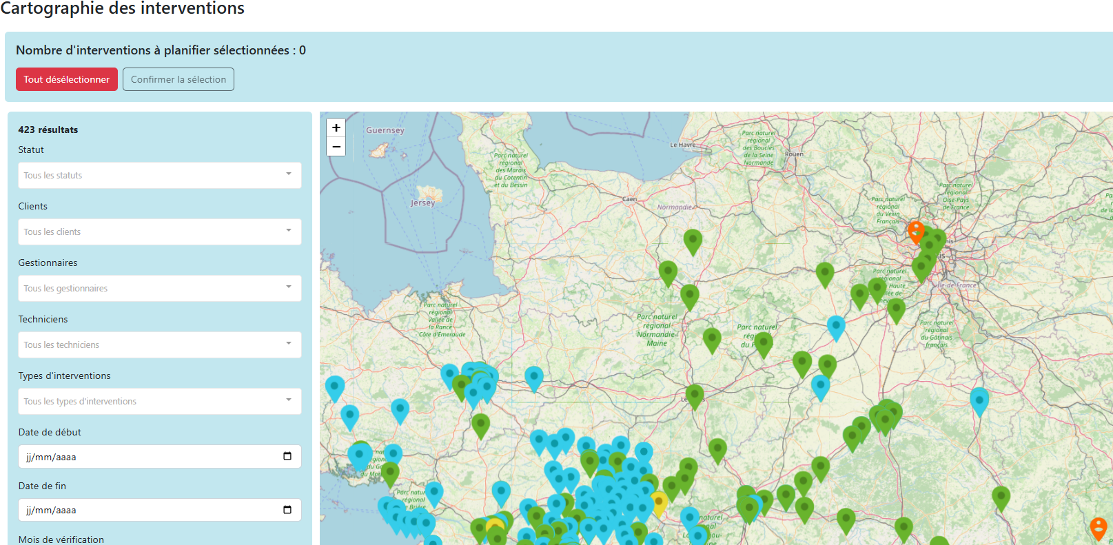 Cartographie des interventions Progespi - géolocalisation des sites sur carte interactive